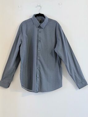 Express Men's Long-Sleeve Button-Up Shirt - Blue Microdot Size XL